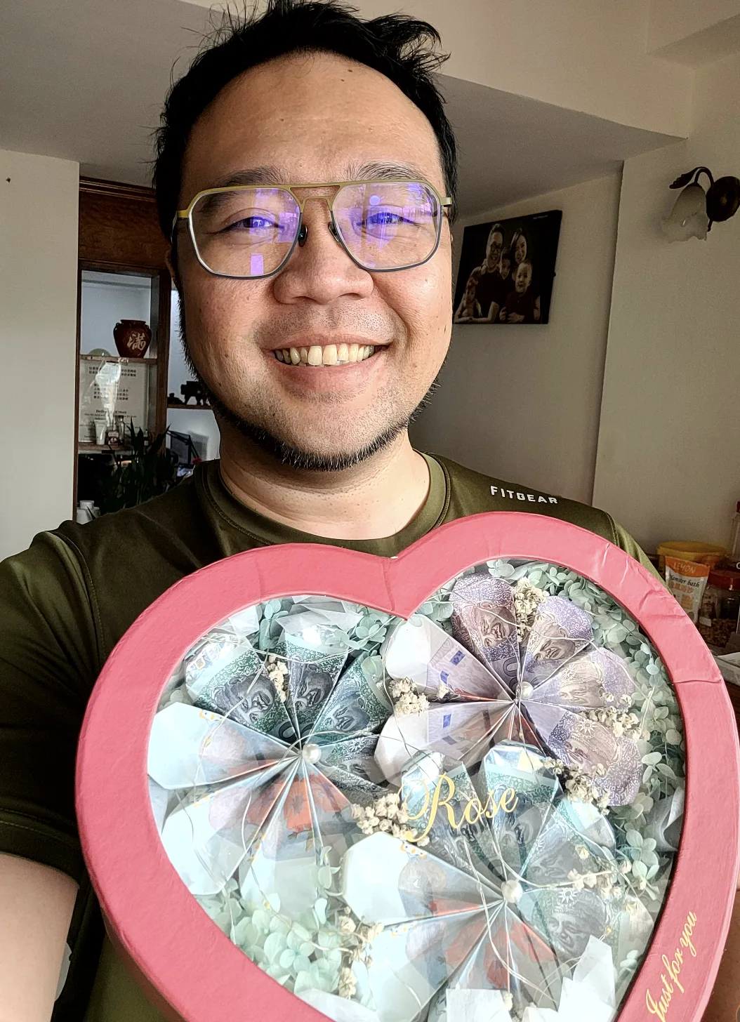 Heart-shaped cash bouquet from my wife