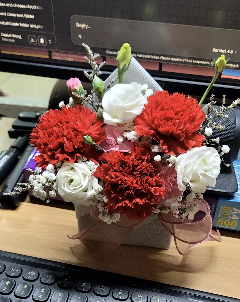 Small flower bouquet next to my keyboard