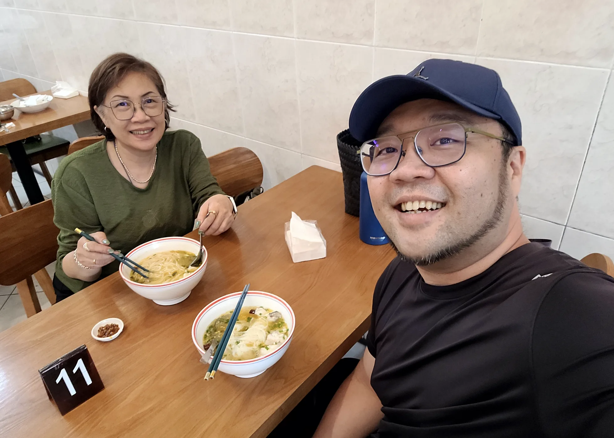 Selfie with mum at the noodle shop after Qing Ming