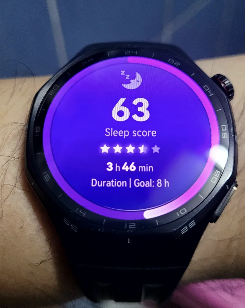 Smartwatch sleep score 63, 3h 46min