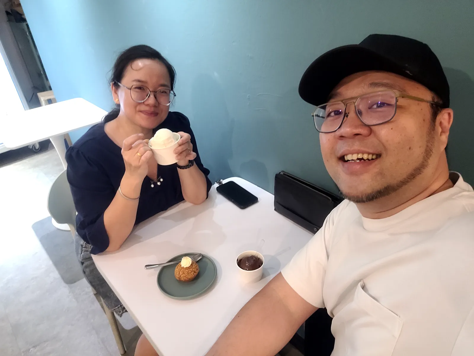 My wife and me at a dessert cafe