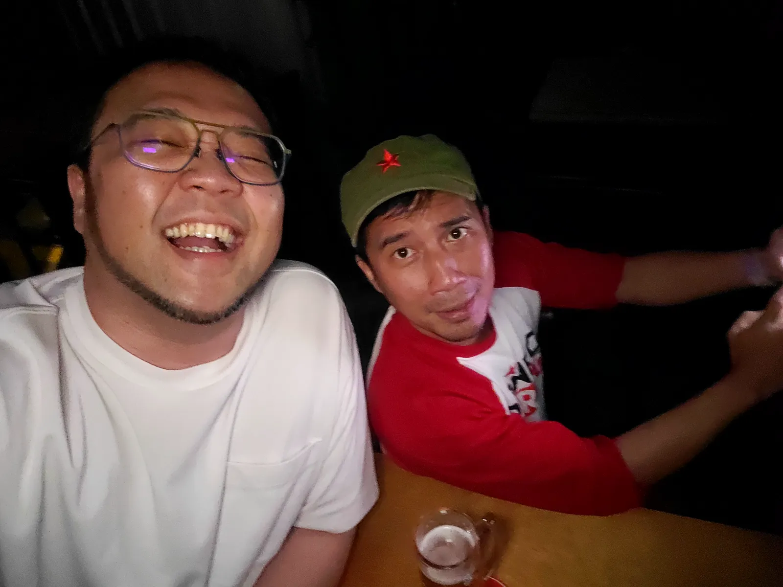 Late-night selfie with a friend