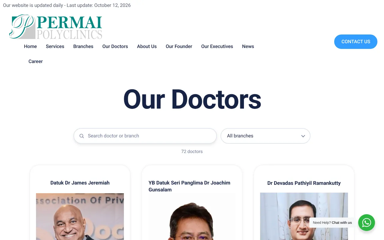 A clinic group's doctor search page